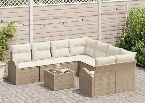 Set de Canapea pentru Grădină cu Pernuțe Bej Poliratan - 3/5