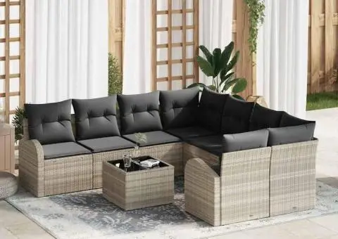 Set de Canapea de Grădină cu Pernuțe Gri deschis Poliratan - 1/5