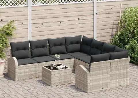 Set de Canapea de Grădină cu Pernuțe Gri deschis Poliratan - 3/5