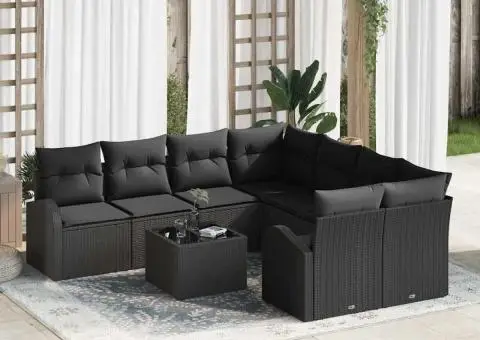 Set Canapea Grădină cu Pernuțe Negru Poliratan - 1/5