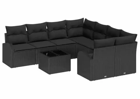 Set Canapea Grădină cu Pernuțe Negru Poliratan - 2/5