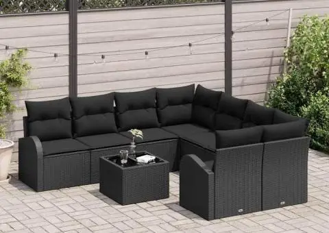 Set Canapea Grădină cu Pernuțe Negru Poliratan - 3/5
