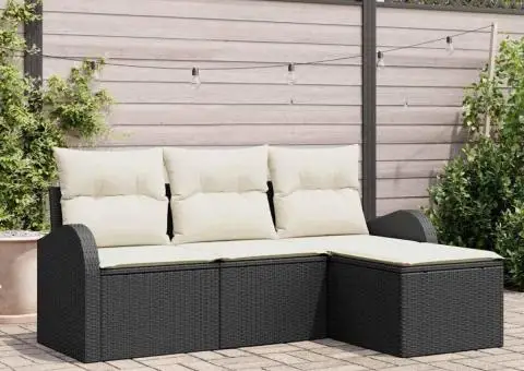 Set de canapea de grădină cu pernuțe Negru Ratan Poli - 1/5