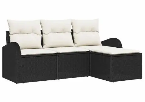 Set de canapea de grădină cu pernuțe Negru Ratan Poli - 2/5