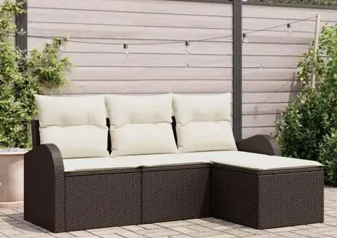 Set canapea 4 piese cu perne maro ratan poli - 1/5