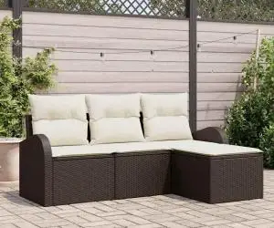 vidaXL Set canapea 4 piese cu perne maro ratan poli
