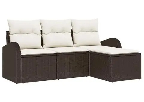 Set canapea 4 piese cu perne maro ratan poli - 2/5