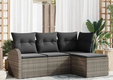 Set de canapele de grădină de 4 piese cu perne Gri Poli Ratan - 1/5