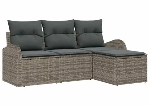 Set de canapele de grădină de 4 piese cu perne Gri Poli Ratan - 2/5