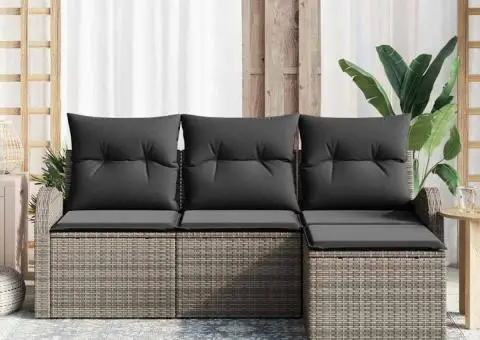 Set de canapele de grădină de 4 piese cu perne Gri Poli Ratan - 3/5