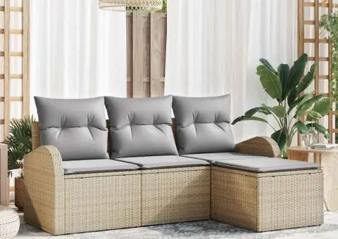 Set de canapea de grădină de 4 piese cu perne Bej Ratan Poli - 1/5