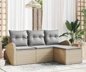 vidaXL Set de canapea de grădină de 4 piese cu perne Bej Ratan Poli