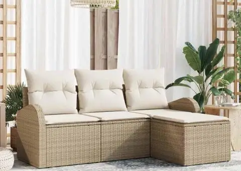 Set de Canapea de Grădină cu Perne Bej din Ratan Poli - 1/5