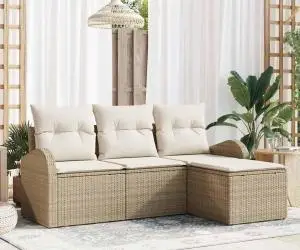 vidaXL Set de Canapea de Grădină cu Perne Bej din Ratan Poli