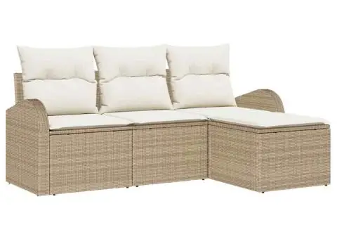 Set de Canapea de Grădină cu Perne Bej din Ratan Poli - 2/5