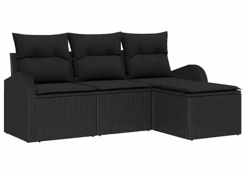 Set de canapea de grădină 4 piese cu perne Negru Ratan polimeric - 2/5