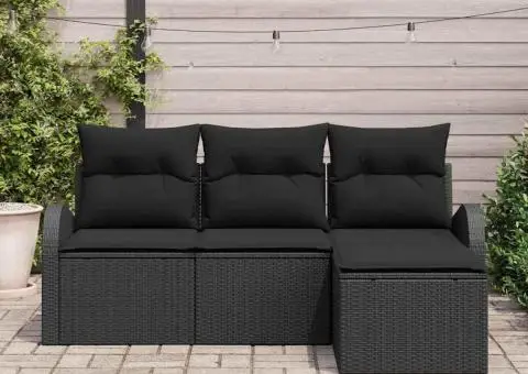 Set de canapea de grădină 4 piese cu perne Negru Ratan polimeric - 3/5