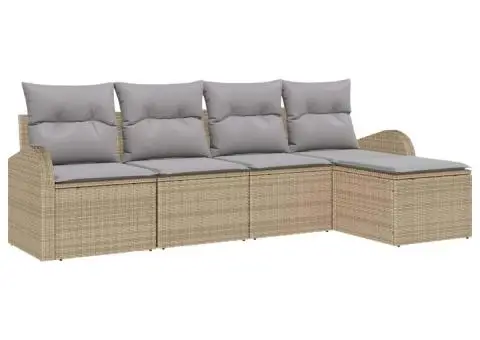 Set Canapea de Grădină de 5 Piese cu Pernuțe Bej Ratan Polimer - 2/5