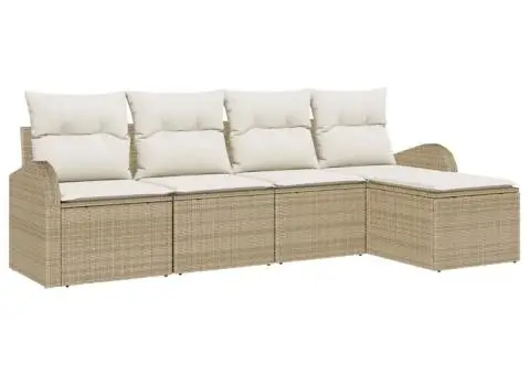 Set de canapea de grădină de 5 piese cu perne de ratan poli bej - 2/5