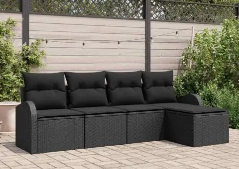 Set Canapea Grădină cu Pernuțe Negru Poliratan - 1/5