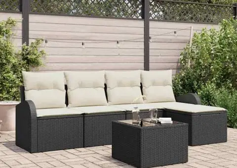 Set de Canapea pentru Grădină de 5 Piese cu Perne, Ratan Polietilenic Maro - 1/5