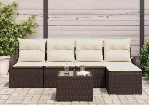 Set de canapele pentru grădină cu perne gri din ratan poli - 3/5