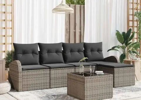 Set de Canapea de Grădină cu Pernițe Negru Ratan Poli - 1/5