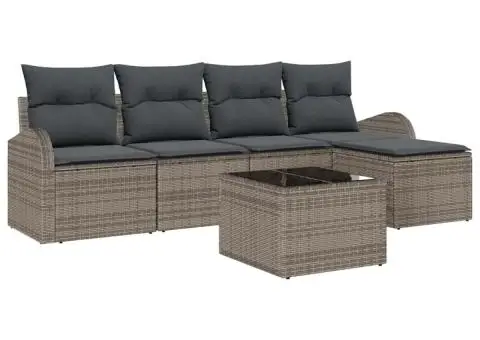 Set de Canapea de Grădină cu Pernițe Negru Ratan Poli - 2/5