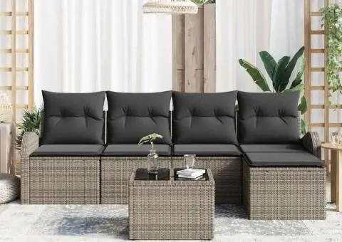 Set de Canapea de Grădină cu Pernițe Negru Ratan Poli - 3/5