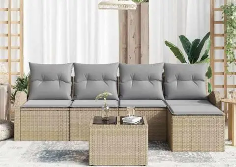 Set Canapea de Grădină cu Pernuțe Negre din Poliratan - 3/5