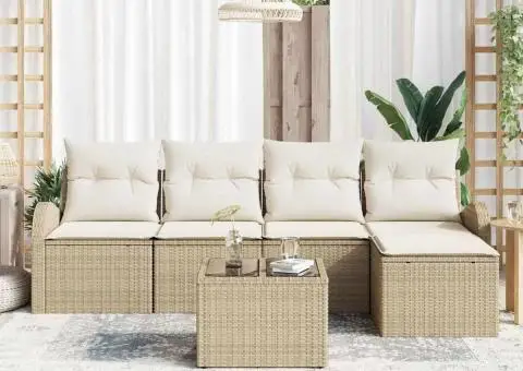 Set de canapea de grădină 6 piese cu perne din ratan polimeric maro - 3/5