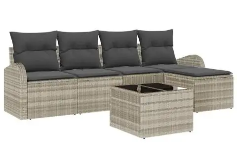 Set canapea de grădină 6 piese cu perne gri din poliratan - 2/5