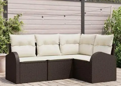 Set Canapea Grădină 4 Piese cu Perne Maro Ratan Polimer - 1/5