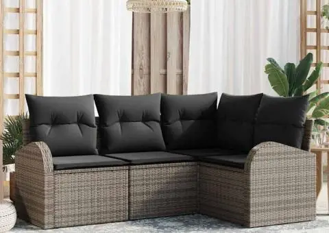 Set de canapea de grădină cu 4 piese și perne, gri, ratan policarbonat - 1/5