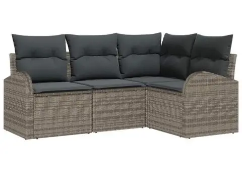 Set de canapea de grădină cu 4 piese și perne, gri, ratan policarbonat - 2/5