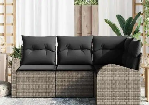 Set de canapea de grădină cu 4 piese și perne, gri, ratan policarbonat - 3/5