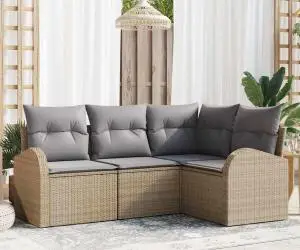 vidaXL Set Canapea 4 Piese Grădină cu Perne Bej din Ratan