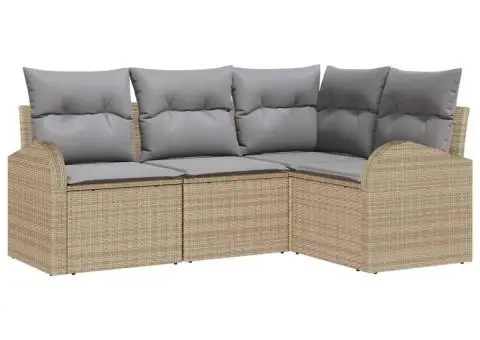 Set Canapea 4 Piese Grădină cu Perne Bej din Ratan - 2/5
