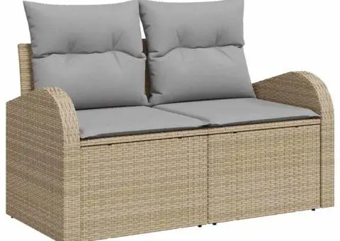 Set Canapea 4 Piese Grădină cu Perne Bej din Ratan - 4/5