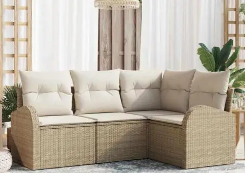 Set de Canapele de Grădină 4 Piese cu Perne Bej Ratan - 1/5