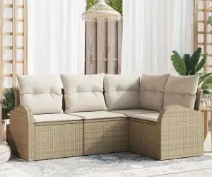 vidaXL Set de Canapele de Grădină 4 Piese cu Perne Bej Ratan