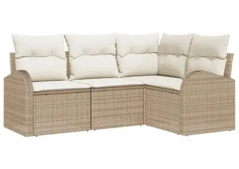 Set de Canapele de Grădină 4 Piese cu Perne Bej Ratan - 2/5