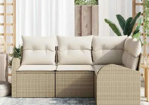 Set de Canapele de Grădină 4 Piese cu Perne Bej Ratan - 3/5