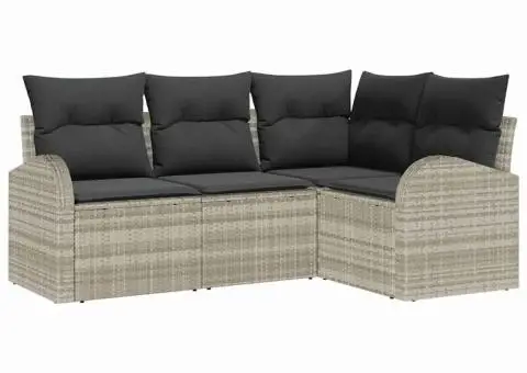 Set de Canapea de Grădină cu Pernuțe Gri Deschis Poli Ratan - 2/5