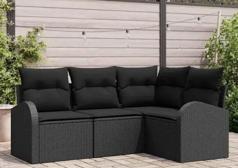 Set de canapea grădină 4 piese cu perne Negru Ratan poli - 1/5