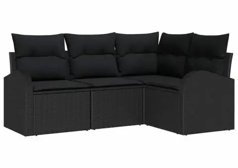 Set de canapea grădină 4 piese cu perne Negru Ratan poli - 2/5