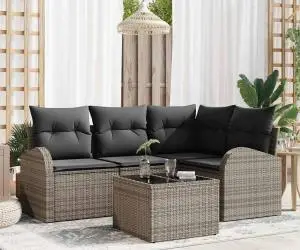 vidaXL Set de 4 Piese de Canapea de Grădină cu Pernițe Negre Ratan Poly