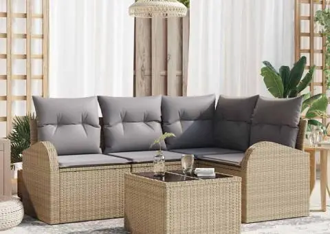 Set canapea 5 piese cu perne din ratan poliester negru - 1/5