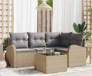 vidaXL Set canapea 5 piese cu perne din ratan poliester negru
