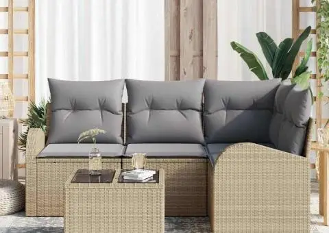 Set canapea 5 piese cu perne din ratan poliester negru - 3/5